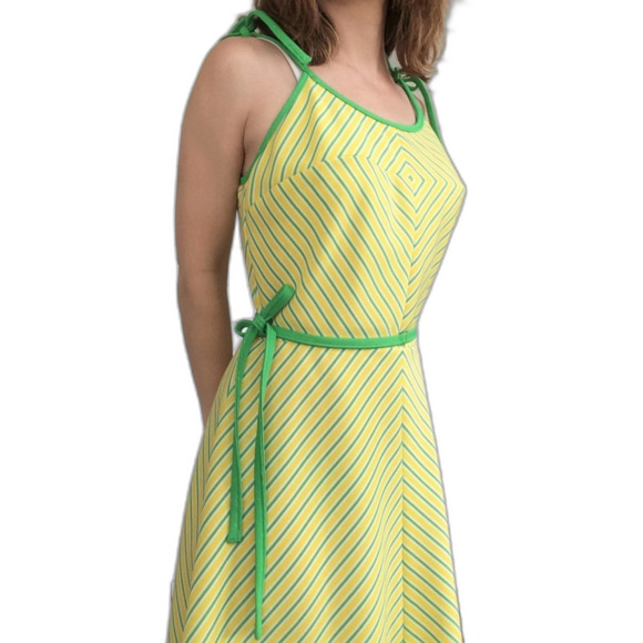 70s Yellow Chevron Striped Dress Summer Sun Vintage 13 - Picture 7 of 8